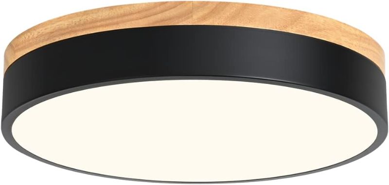 Photo 1 of Modern Dimmable LED Close to Ceiling Light, 2700K-6000K 5CCT Selectable Round Black Wood Flush Mount Ceiling Light Fixtures, Minimalist Ceiling Lamp for Bedroom, Kitchen, Hallway-11.8in