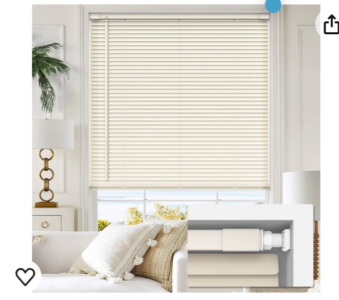 Photo 1 of  LazBlinds Cordless No Tools-No Drill 1" Vinyl Horizontal Mini Blinds, Light Filtering Blinds for Windows, Blinds & Shades for Window Size 30" W x 48" H, Cream