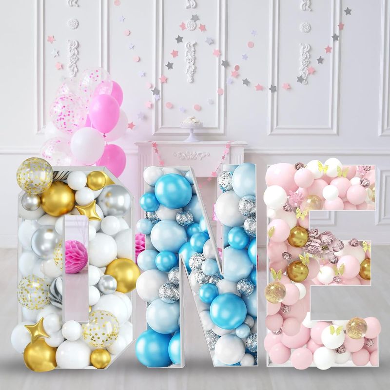 Photo 1 of 2.4FT Mosaic Letters for Balloon ONE Marquee Letter Pre Cut Foam Board Big Marquee Light up Letter DIY Kit for 1st First Birthday Anniversary Party Decorations Supplies