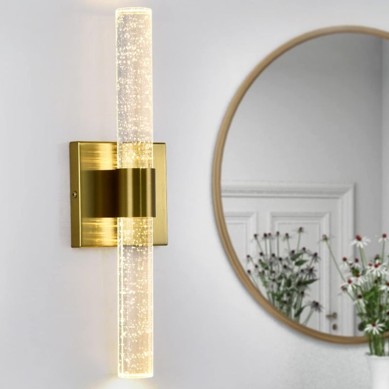 Photo 1 of Modern LED Wall Sconce Lighting Gold Crystal Bathroom Vanity Light Fixture 2-Lights Bubble Crystal Dimmable Wall Lights Sconce 12W 3000K for Hallway Bedroom Living Room