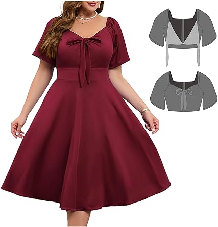 Photo 1 of Women Plus Size Cocktail Dresses Tie Front Adjustable Strap, Satin Midi Prom Party Wedding Guest Formal Dress