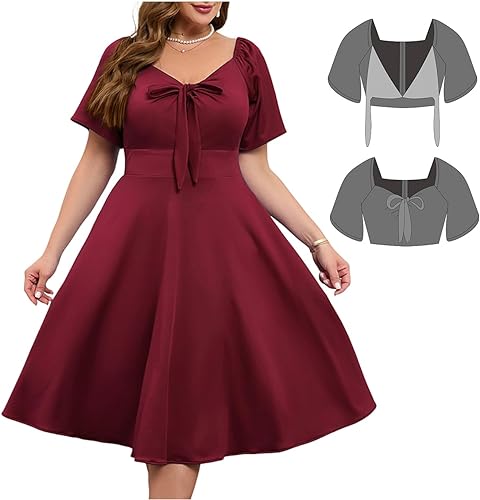 Photo 1 of Plus Size Formal Dresses for Women Tie Front Adjustable Strap, Satin Midi Cocktail Prom Party Wedding Guest Dress 3XL(Burgundy)