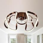 Photo 1 of 20 in. Integrated LED Indoor Brown Futuristic Modern Flush Mount Low Profile Ceiling Fan with Light, APP Remote Control