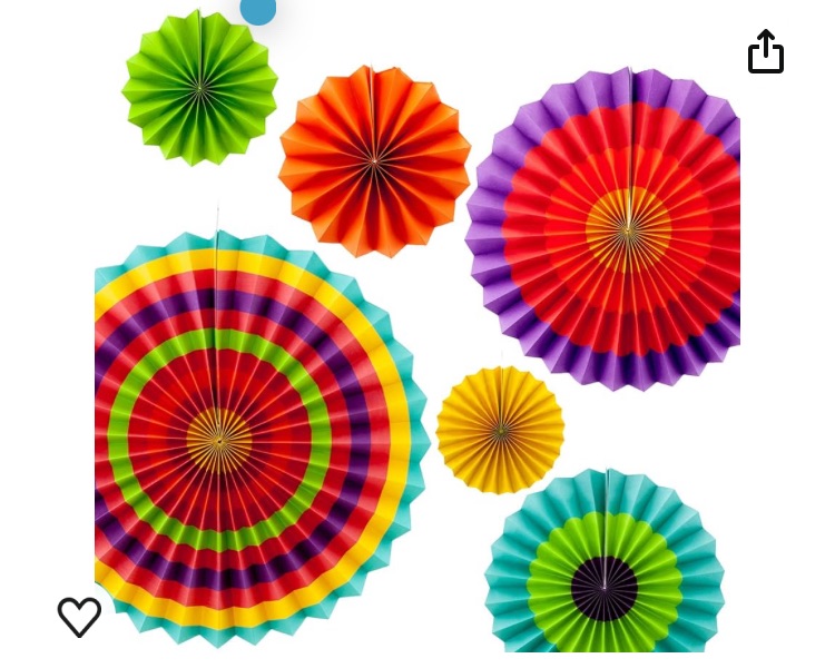 Photo 1 of *** Bundle *** Bright Color Hanging Paper Fan Fiesta Party Decoration 8" 12" 16" (Set of 6) ( 2 pack )