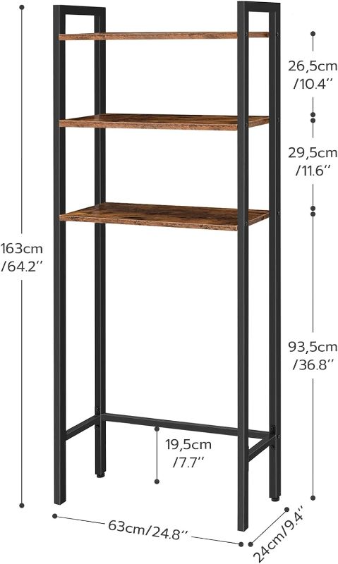 Photo 1 of HOOBRO Over The Toilet Storage, 3-Tier Industrial Bathroom Organizer, Bathroom Space Saver with Multi-Functional Shelves, Toilet Storage Rack, Easy to Assemble, Rustic Brown BF41TS01