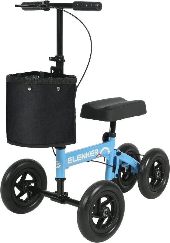 Photo 1 of ELENKER Knee Scooter All Terrain Steerable Knee Walker Suitable for Outdoor Indoor Crutches Alternative Blue.