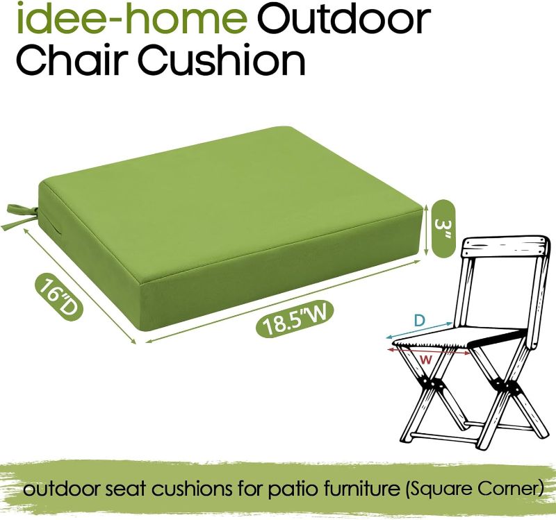 Photo 1 of **Not Exact Photo** idee-home Outdoor Chair Cushions Set of 2, Waterproof Patio Furniture Cushions with Ties, Thick Outdoor Cushion Seat Cushion Dining Chair Cushions 18.5" x 16" x 3" Indoor Chair Pads Green