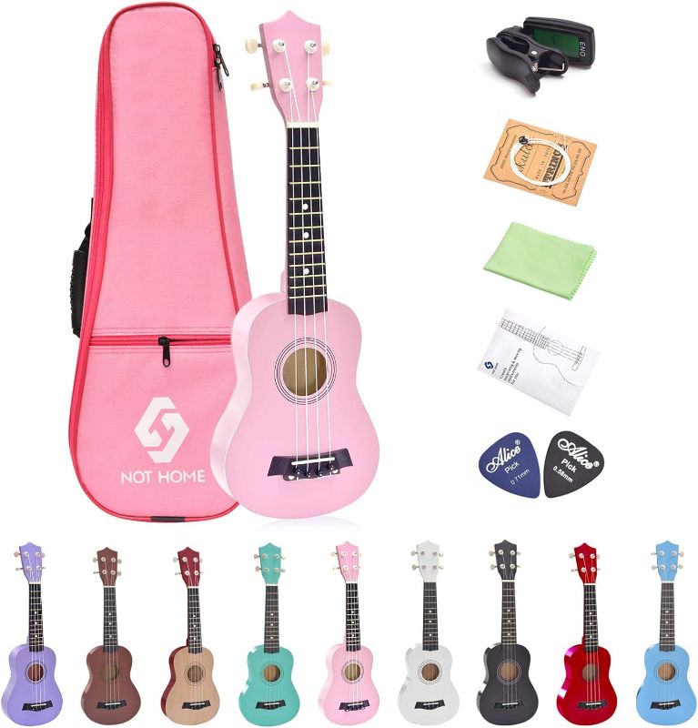 Photo 1 of **Without picks** Soprano Ukulele Beginner Pack, 21 Inch Basswood kids Ukuleles Starter Kit with Gig Bag Digital Tuner Spare Strings and Picks. (pink)