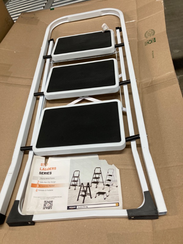 Photo 2 of 3 Step Ladder, Lightweight Folding Step Stools for Adults with Anti-Slip Pedal, Portable Sturdy Steel Ladder with Handrails, Perfect for Kitchen & Household, 330 lbs Capacity, White White 3 Step.