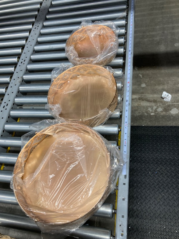 Photo 1 of Skylety 3 Pcs Gold Cake Stand Set Round Wedding Cake Stand Elegant Metal Display Stand 10'' 12'' 14'' Glossy Mirror Metallic Cupcake Dessert Cookies Holder for Parties Anniversary Event Birthday