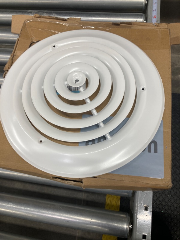 Photo 2 of 12" Round Ceiling Diffuser White Powder Coated with Outside Dimension of 16" Fitting in 12" Duct