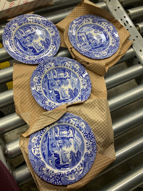 Photo 1 of **ONLY PARTS** Spode Blue Italian Brocato 12 Piece Dinnerware Set | Service for 4 | Dinner Plate, Salad Plate, and Mug | Made of Fine Earthenware | Microwave and Dishwasher Safe