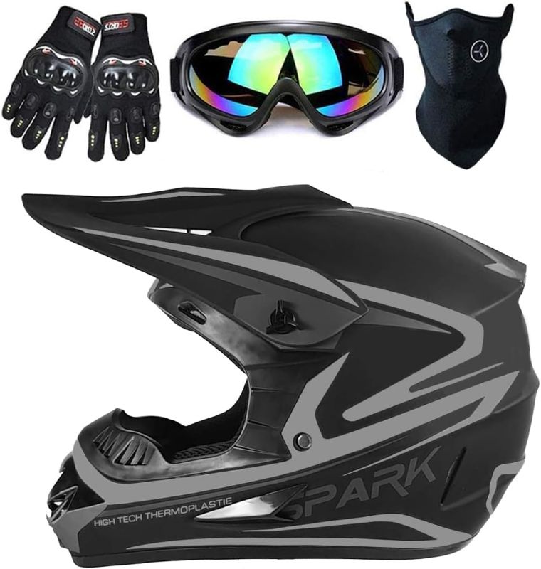 Photo 1 of **Small Scratches**TTMiku Youth Motocross Helmet,Lightweight 4-Wheeler ATV Dirt Bike BMX MX Off-Road Motorcycle Helmet W/Gloves Goggles Mask,DOT Approved Medium Black