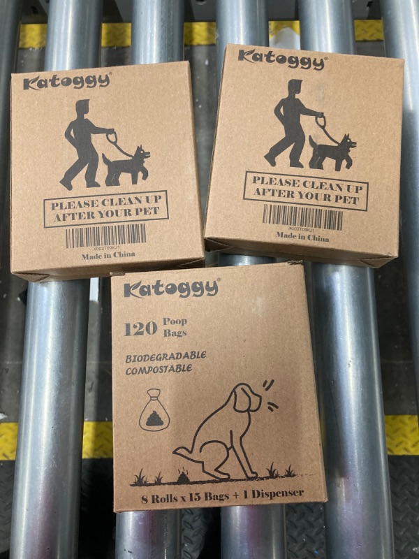 Photo 1 of **Pack of 3** Katoggy Dog Poop Bags, 8 Rolls, 120 Counts, 9 x 13 Inch Dog Poop Bags Rolls with Dispenser, Extra Thick, Leak Proof, Lavender Scented Poop Bags for Dogs and Cats 120 Count (Pack of 1) Gray