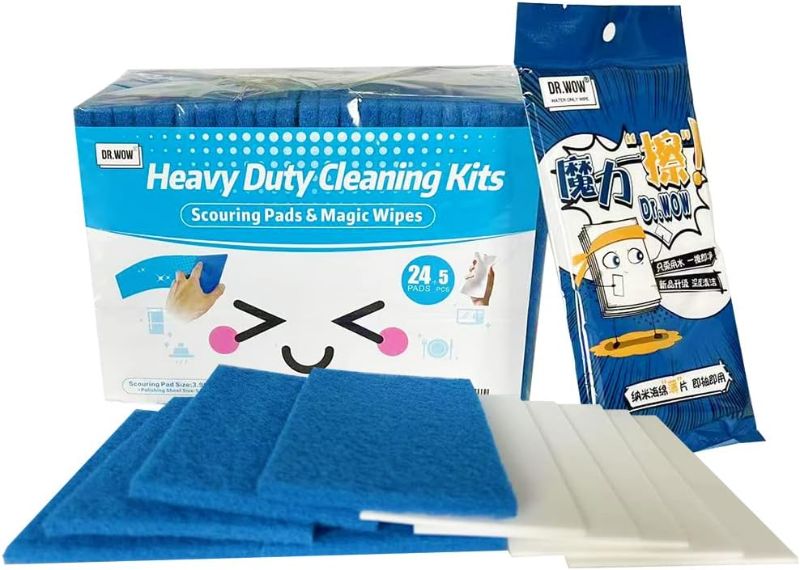 Photo 1 of 
BUNDLE OF 3 Heavy Duty Cleaning Kits,Scouring Pads and Magic Wipes for Kitchen,Dish Cleaning (Blue)24+5PACK