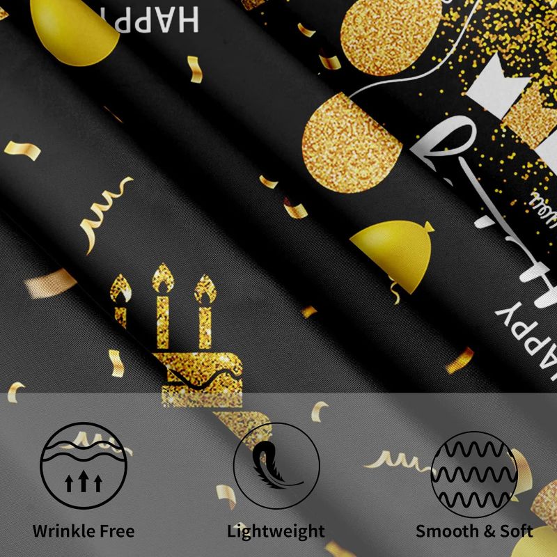 Photo 1 of 
Giwawa Happy Birthday Round Tablecloth 60" Black Gold Birthday Cake Confetti Flags Balloons Gifts Decorative Circle Table Cloth Cover Stain & Wrinkle Resistant for Dining Room Kitchen Indoor Outdoor