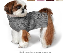 Photo 1 of **2 Pack** KYEESE Dog Sweaters for Small Dogs with Golden Thread Turtleneck Dog Cable Knit Pullover Sweaters for Cold Weather, Grey, Small Small Grey