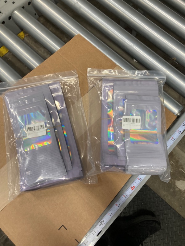 Photo 2 of **2 Packs** smell proof bags 120 Pack holographic bags Resealable mylar bags (3 Sizes: 5x8 + 4x6 + 3x5 Inch: Each 40 pcs) Purple