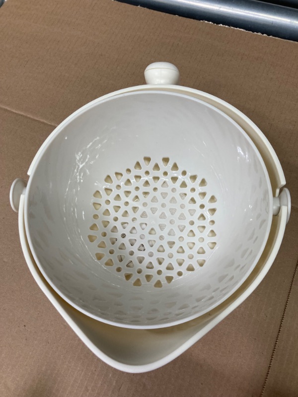 Photo 2 of **2 Sets** Revolutionary Dual-Layer Rotating Colander with Wash Bowl - Premium Food Strainer for Pasta, Fruits, and Vegetables - BPA-Free Kitchen Innovation for Effortless Cooking and Cleaning (creamy white)