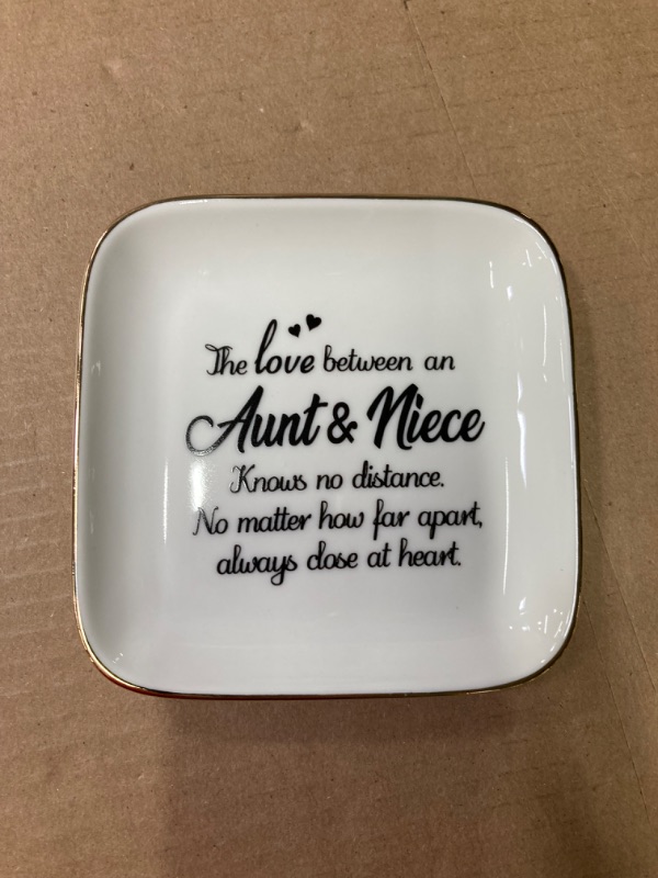 Photo 2 of **3 Pack** Aunt Gifts, Gifts for Niece - Ring Trinket Dish Ceramic Jewelry Plate - Mothers Day, Birthday, Christmas Gifts for Aunt and Niece The love between an Aunt and Niece knows no distance