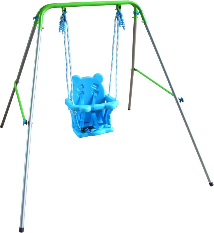 Photo 1 of  BlackSportspower My First Toddler Swing - Heavy-Duty Baby Indoor/Outdoor Swing Set with Safety Harness, Blue, 52"L x 55"W x 47"H