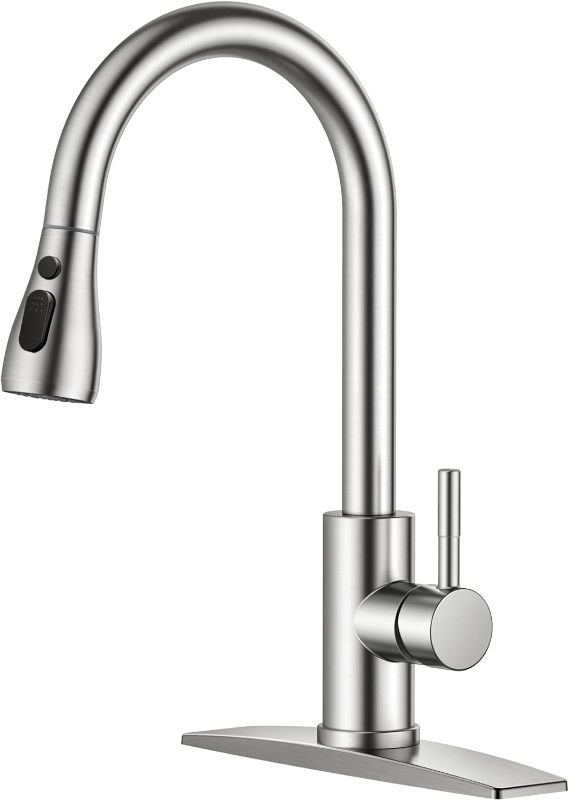 Photo 1 of 
Kitchen Faucets, Brushed Nickel Kitchen Faucet with Pull Down Sprayer, High Arc Single Handle Stainless Steel Sink Faucets 1 or 3 Hole, Kitchen Sink Faucets for Farmhouse Camper Laundry Rv Bar