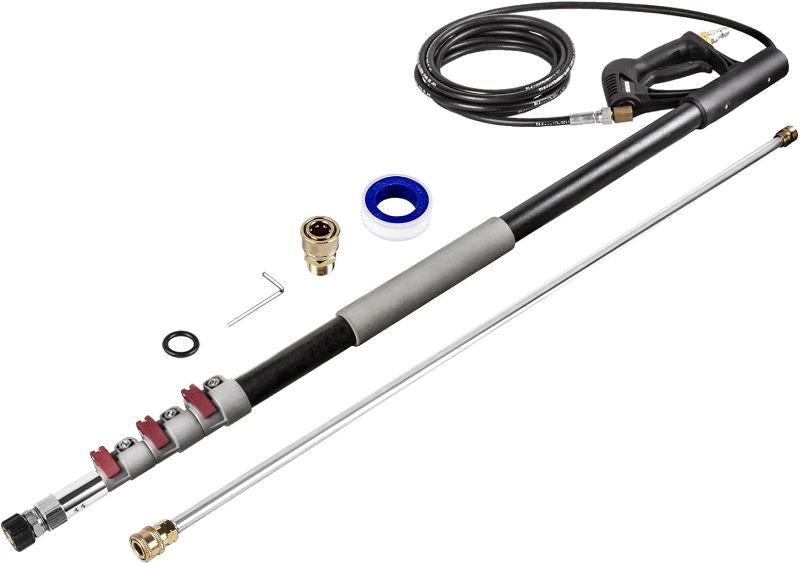 Photo 1 of 18ft Telescoping Pressure Washer Wand with 1 Power Washer Extension Wand, 4000PSI Fiberglass Telescopic Pole for Wall/Soffit/Gutter Clean, Spray Wand with 3/8” Quick Connect&M22-14 Hose Adapt