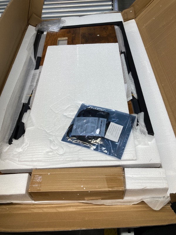 Photo 1 of Furologee 55in Computer Desk with 4 Drawers, LED Gaming Desk with Power Outlets, Office Desk with Full Monitor Stand and Storage Shelf, Study Work Desk for Home Office Bedroom, Rustic Brown