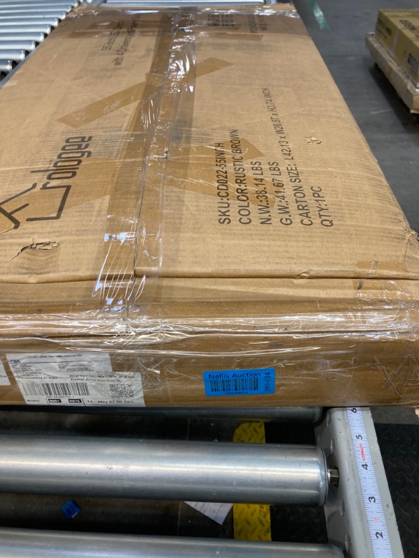 Photo 1 of Furologee 55in Computer Desk with 4 Drawers, LED Gaming Desk with Power Outlets, Office Desk with Full Monitor Stand and Storage Shelf, Study Work Desk for Home Office Bedroom, Rustic Brown