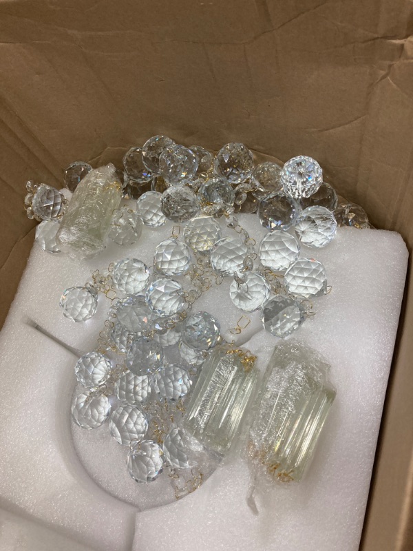 Photo 2 of **It is not in its original package, perhaps it is missing parts**  Mini Crystal Chandelier Ceiling Light,Flush Mount Modern Round K9 Crystal Raindrop Ceiling Lighting Fixture for Dining Room Bedroom Hallway Height 11''x Width 16''(French Gold) French Gol