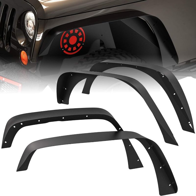 Photo 1 of OEDRO Flat Front & Rear Fender Flares Compatible with 2007-2018 Jeep Wrangler JK & JKU Unlimited, 4 PCS Off-Road Steel Liner Set Fenders for JK/JKU