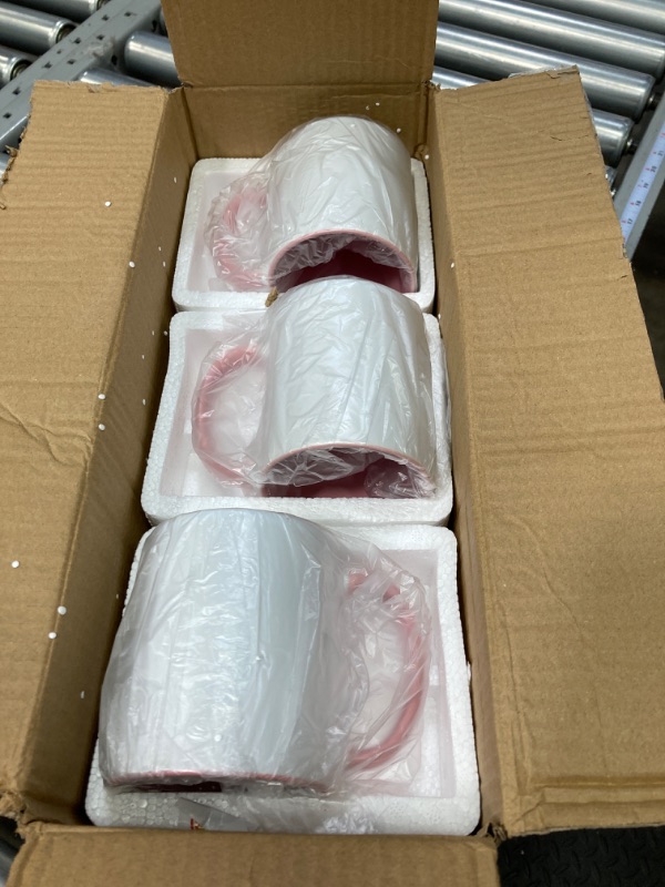 Photo 1 of MR.R 11oz Sublimation Blank Coffee Mugs,Cup Blank White Mug Cup with Pink Color Mug Inner and Handle,Set of 6