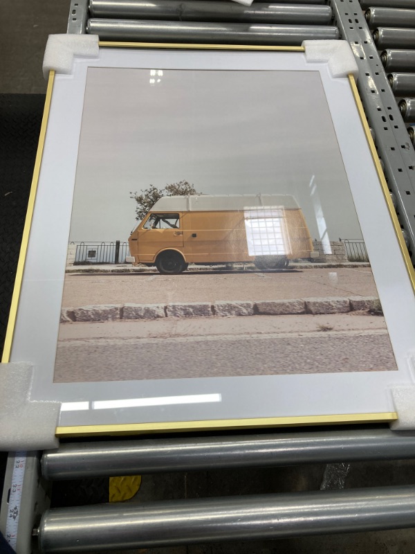 Photo 2 of 22x28 Metal Picture Frame with 18x24 Mat, Brushed Aluminum Finish, Tempered Glass Front, and Attached Hanging Hardware - Wall Display Frames for Vertical or Horizontal Orientation - Gold Gold 22x28