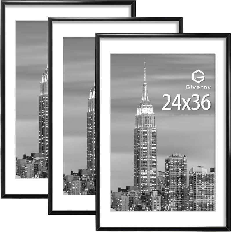 Photo 1 of Giverny 24 x 36 Picture Frame Black 1 Pack, Display 24x36 Poster Frame or 20x30 Mat Picture Frame with Lightweight Molding, HD Plexiglass for Horizontal or Vertical Wall Mounting
