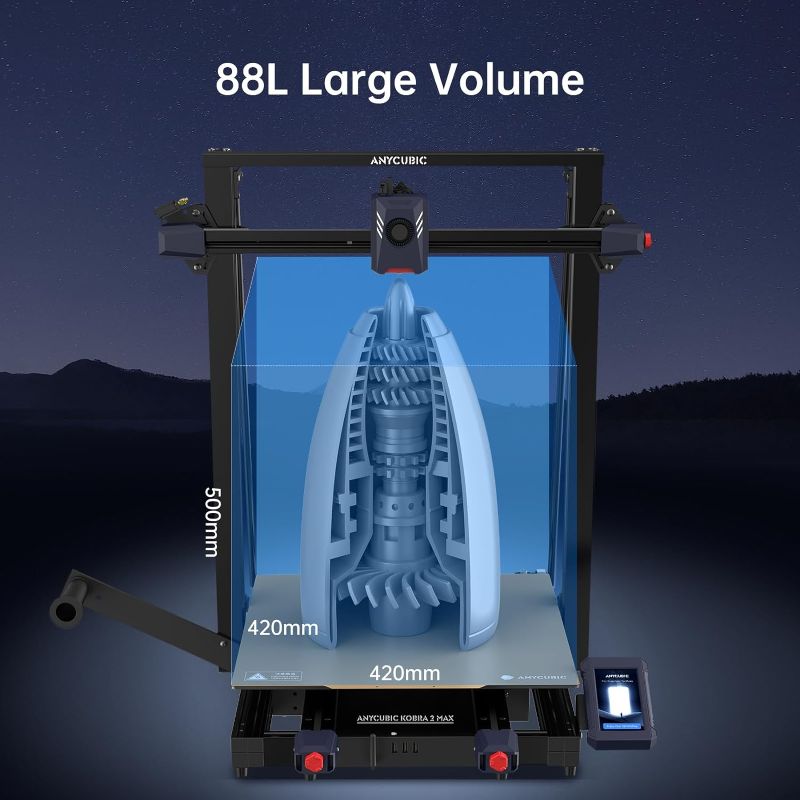 Photo 1 of Anycubic Kobra 2 Max 3D Printer, 500mm/s High-Speed Printing 88L Large Printing Volume with Auto Leveling Vibration Compensation Flow Control Enhanced Print Quality & Detail, Big Size 420x420x500mm
