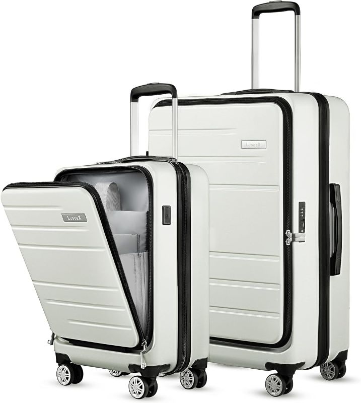 Photo 1 of LUGGEX Luggage Sets 2 Pieces, 20 Inch Carry On Luggage with USB Port and 26 Inch Checked Suitcase with Front Opening, Only 26" Expandable (White, 20/26)
