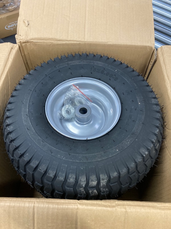 Photo 2 of (2 Pack) 15 x 6.00-6 Tire and Wheel Set - for Lawn Tractors with 3” Centered Hub and 3/4" Sintered iron bushings
