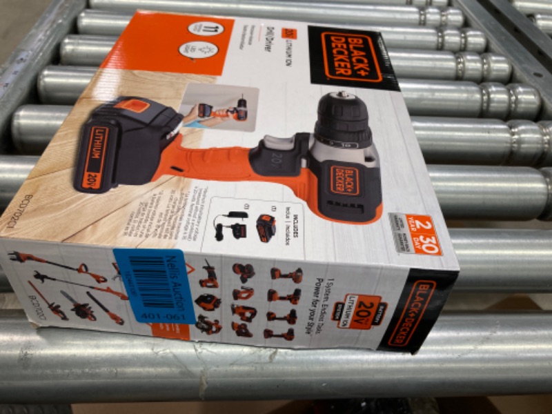 Photo 2 of Black & Decker BCD702C1AEV 20V Max Brushed Lithium-Ion Cordless Drill Driver Kit (1.5 Ah)