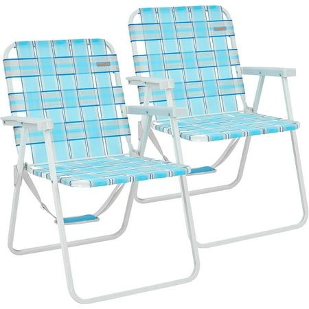 Photo 1 of #WEJOY Folding Webbed Lawn Chair Heavy Duty Portable Outdoor Beach Chair for Adult(Grey/Blue)