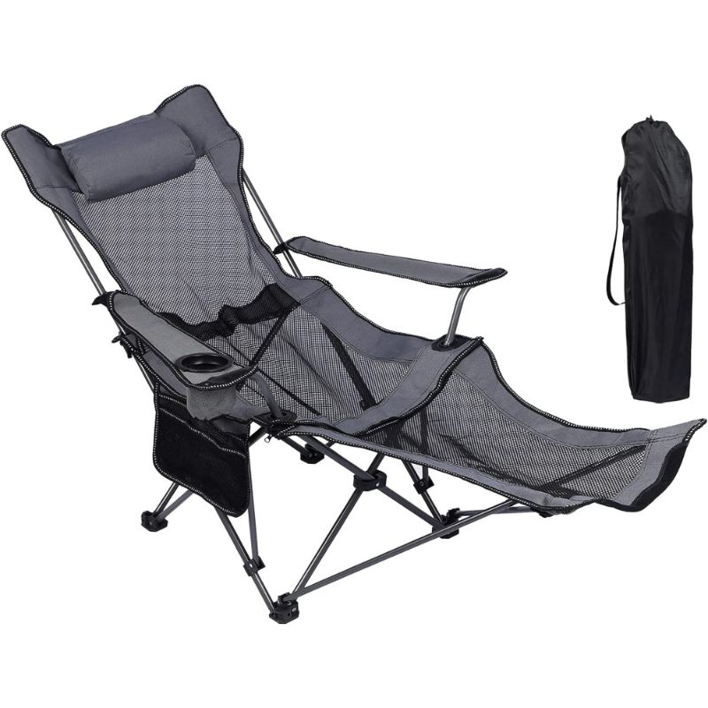 Photo 1 of *STOCK PHOTO FOR REFERENCE* GVDV Folding Camping Chair with Removable Footrest and Adjustable Backrest for Adults, Portable and Lightweight Reclining Lounge Chairs with Pillow, Cup Holder and Side Pocket for Outdoor