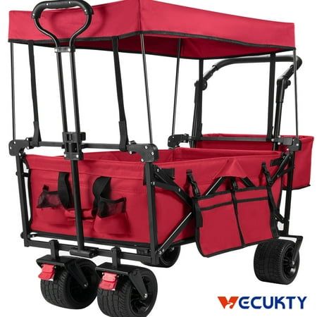 Photo 1 of ***see notes***Collapsible Garden Wagon Cart with Removable Canopy VECUKTY Foldable Wagon Utility Carts with Wheels and Rear Storage Wagon Cart for Garden Camping