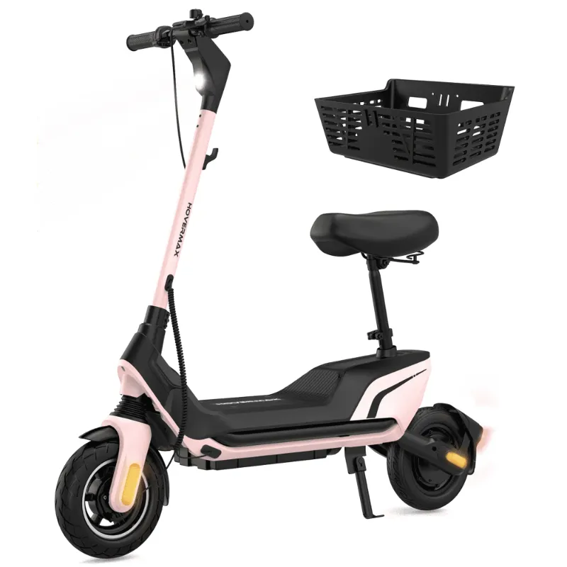 Photo 1 of *MAY BE USED FOR PARTS* HOVERMAX Electric Scooter with Seat for Adults, 500W Motor 10" Commuter Electric Scooter with Basket, Max Speed 22 MPH, 28 Miles Range, Pink