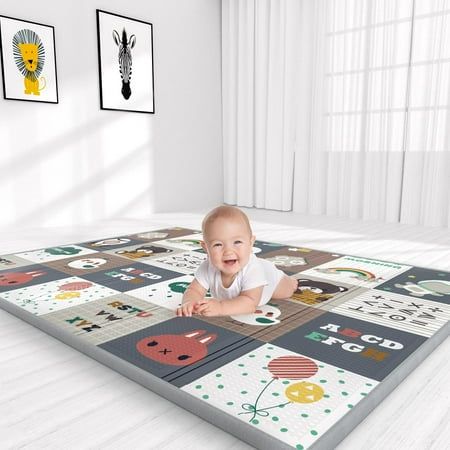 Photo 1 of ADHINO Certified Non-Toxic & Skin-Friendly - 79"x71" Foldable Foam Baby Play Mat for Floor, Waterproof Crawling Playmat, Anti-Slip Infant to Toddler Play Mats, Safe Kids Mat for Play & Learning