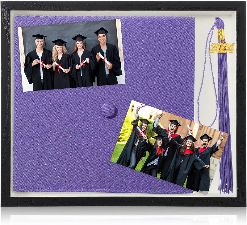 Photo 1 of 2024 Graduation Shadow Box Set 11.8 x 9.8 Inch Wooden Frame with Graduation Cap Tassel DIY Paper Flowers Diamond Sticker Decoration for Wall and Tabletop (Blue)