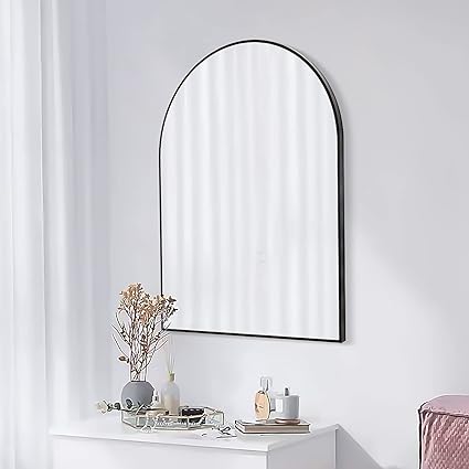 Photo 1 of 24x16 Arch Mirror Rectangle Wall Mounted Metal Frame Mirrors for Entryway Bedroom Bathroom Living Room 16 24 inch Black