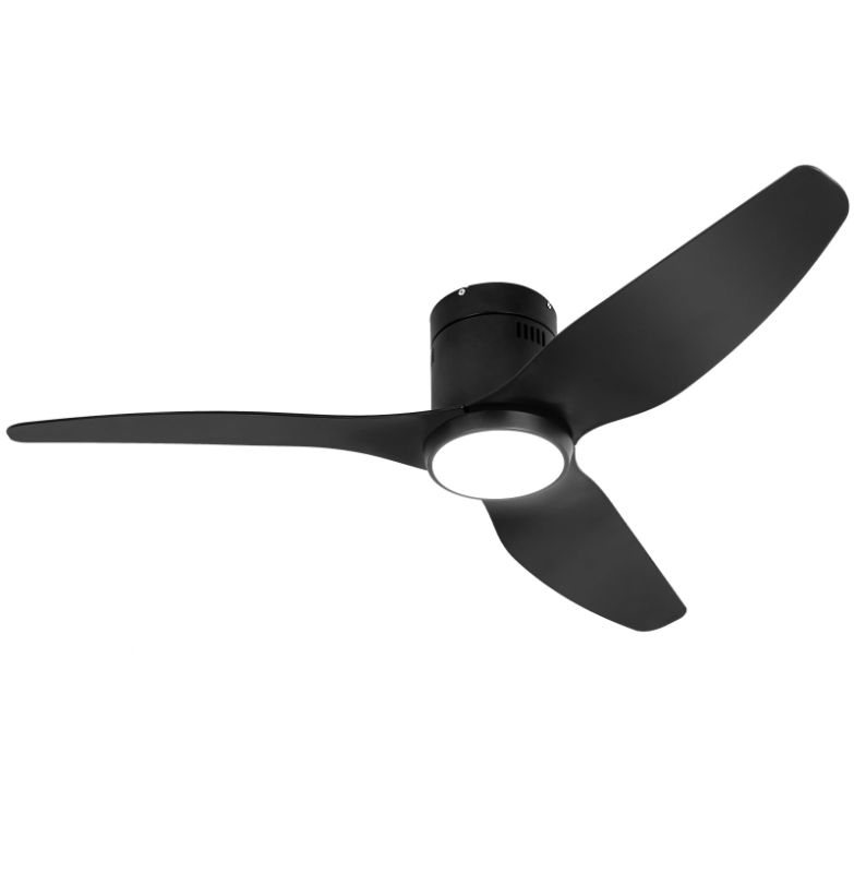 Photo 1 of Black Ceiling Fan with Light Remote 52in 6Speed Silent Reversible Motor 3CCT Dimmable LED Flush Mount Low Profile Fan Timer Memory Function Modern Plastic Blade Vacation Mode Indoor Outdoor Flush Mount Pure Black