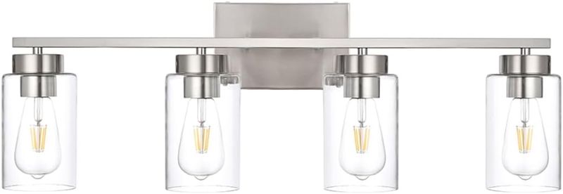 Photo 1 of 2-Light Bathroom Light Fixtures, Brushed Nickel Bathroom Vanity Light with Clear Glass Shade, Modern Wall Sconce Lighting for Hallway, Living Room, Bedroom Brushed Nickel 2-Light