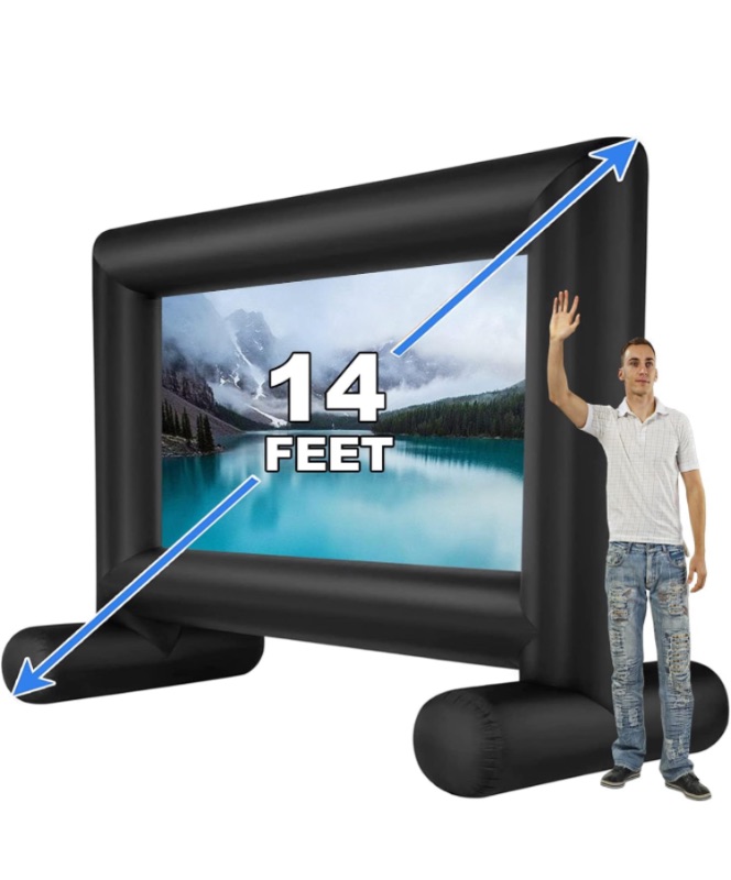 Photo 1 of 14 FT Inflatable Projector Movie Screen for Outside, Blow up Projector Screen Front/Rear Projection for Backyard Movie Night Outdoor Party