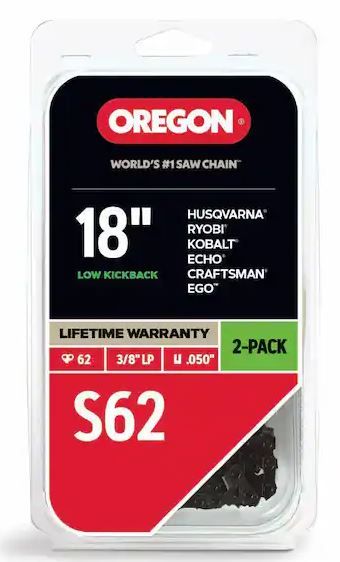 Photo 1 of ***MISSING ONE CHAIN***Oregon S62 Chainsaw Chain for 18 in. Bar, Fits Husqvarna, Echo, Poulan, Craftsman, Homelite and More (2-Pack)