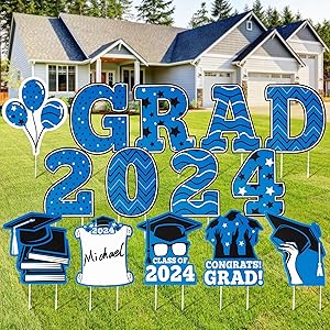 Photo 1 of *STOCK PHOTO FOR REFERNCE* 14 PCS Graduation Yard Signs Class of 2024, Congrats Grad Sign Decorations with 35 Stakes, JOYIN Outdoor Lawn Decor Sign Blue Grad Party Supplies for High School College Indoor Outside - RED